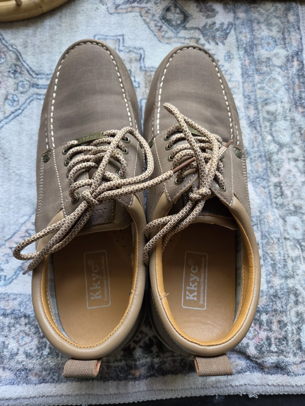 Men's Taupe Canvas Boat Shoes with Contrast Laces